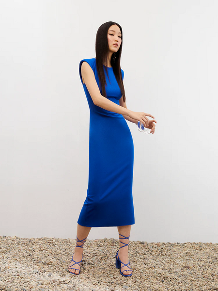 California Shoulder Pad Blue Dress – HAMI