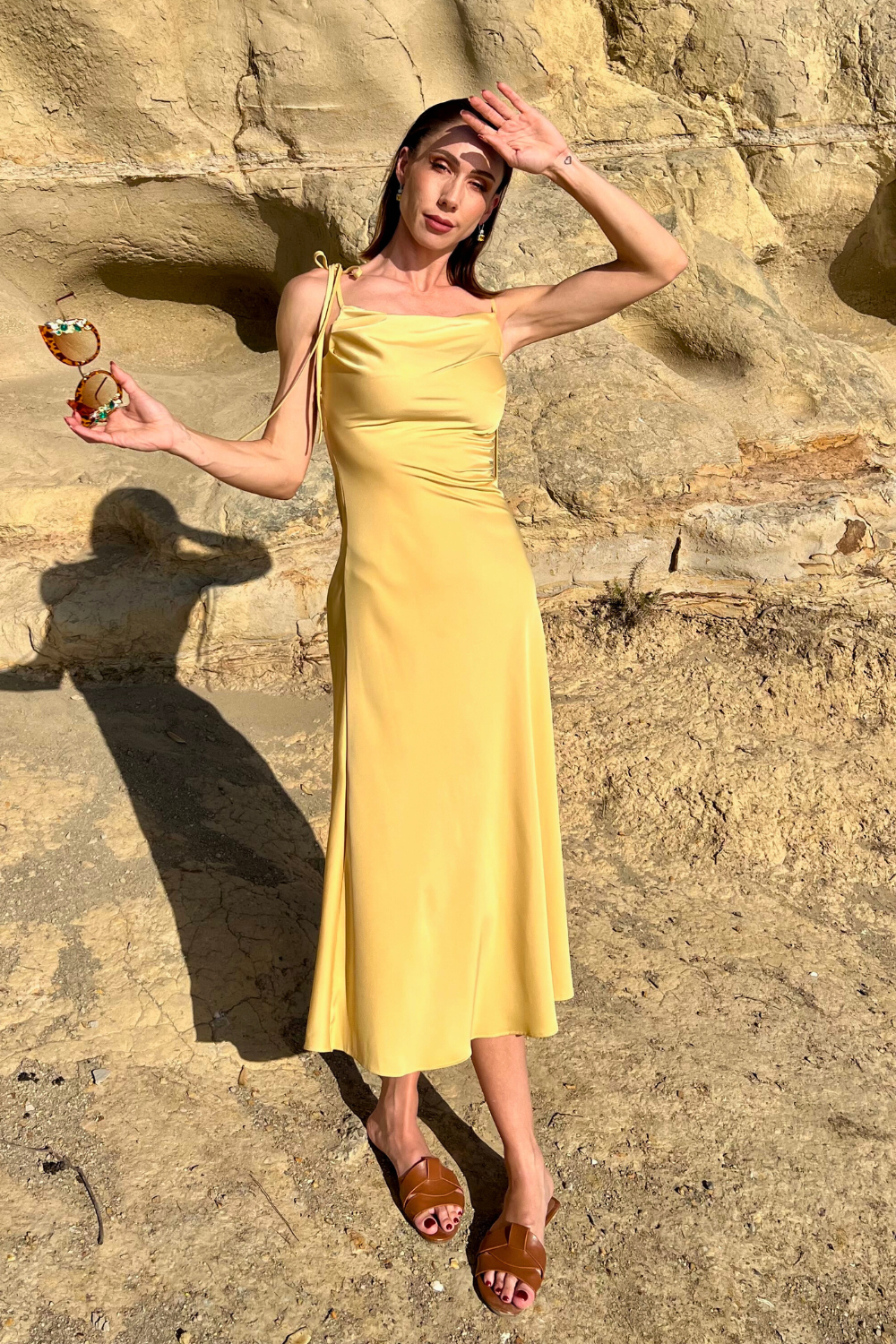 Satin Symphony Sun Yellow Midi Dress